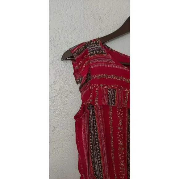 LOFT Floral Ditsy Red Cap Sleeve Midi Dress Casual Party Sz S Fit & Flare Ruffle - Picture 4 of 7